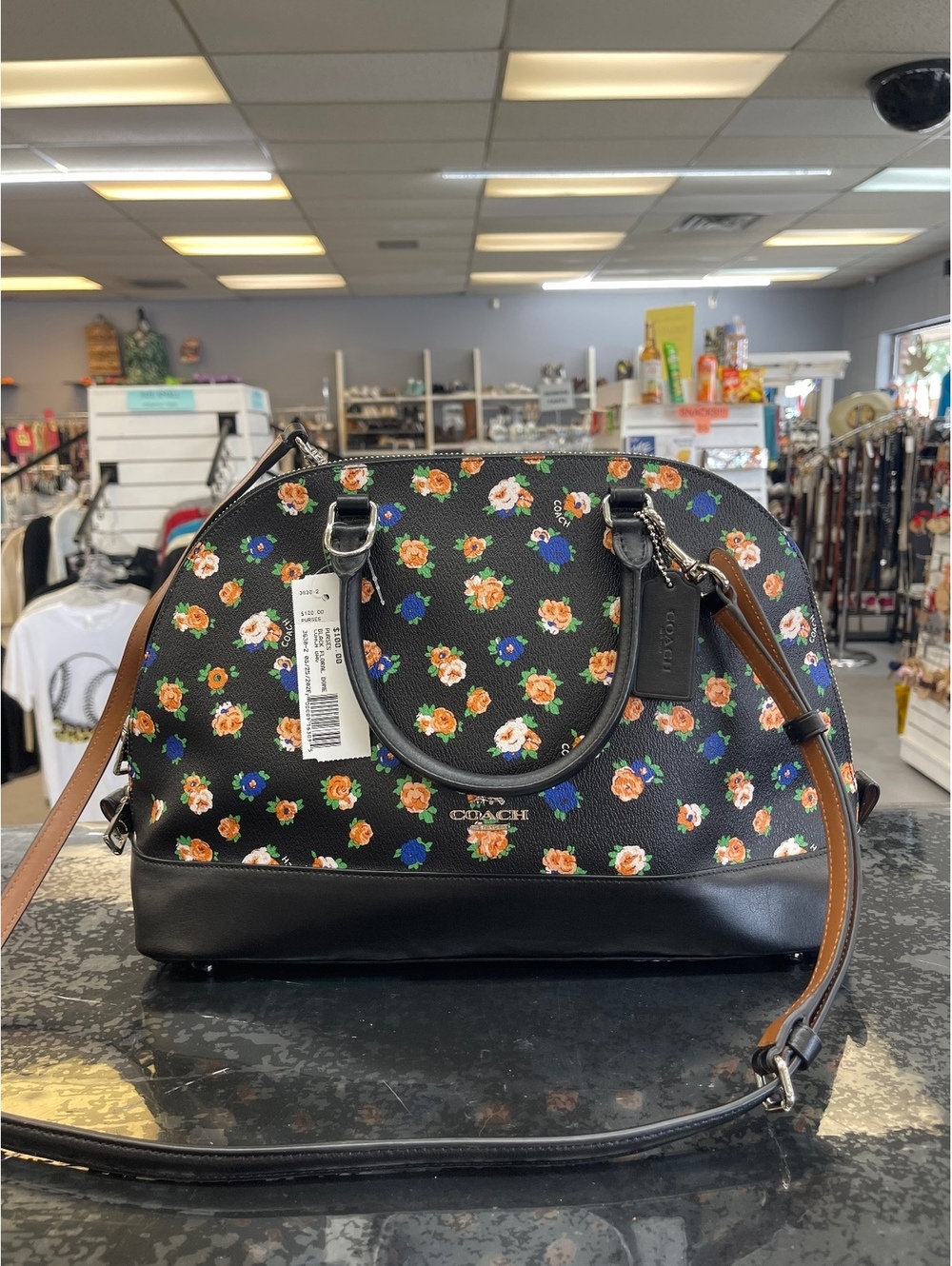 Coach Floral Print Dome Satchel Handbag with Crossbody Strap